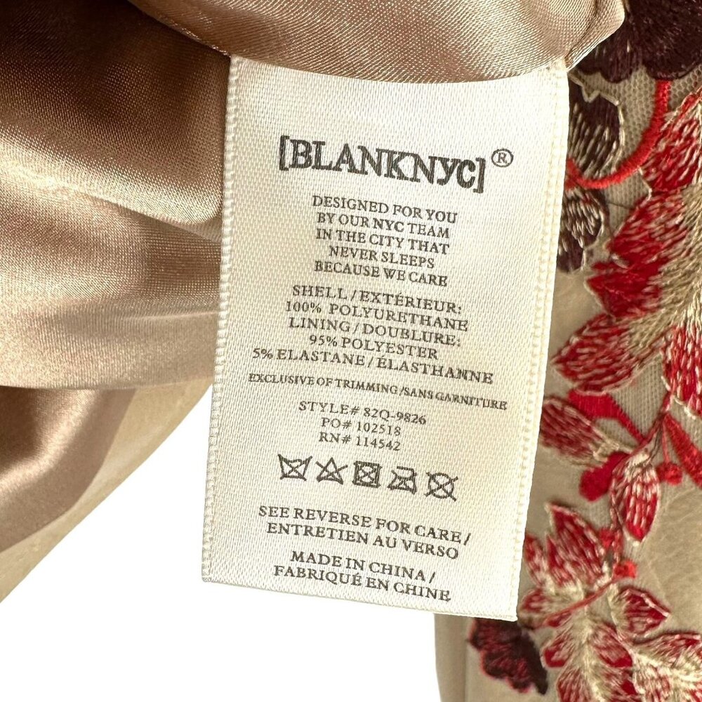 NWT Blank NYC Tan Floral Embroidered Vegan Leather Moto Jacket Size XS Biker - Picture 10 of 10
